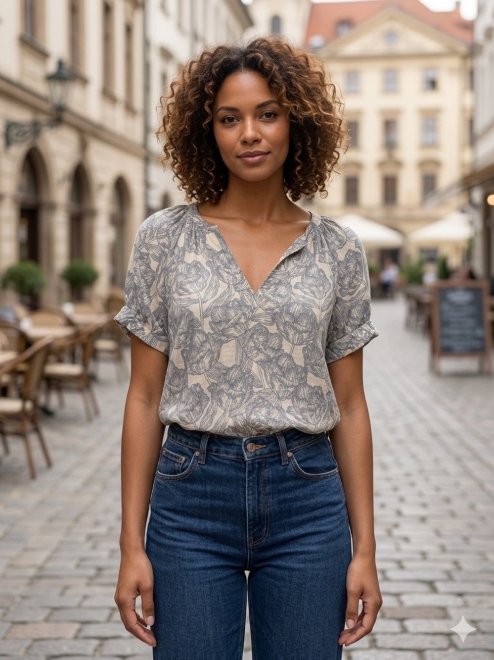SAM&LAVI Floral Short Sleeve V-Neck Blouse Size S